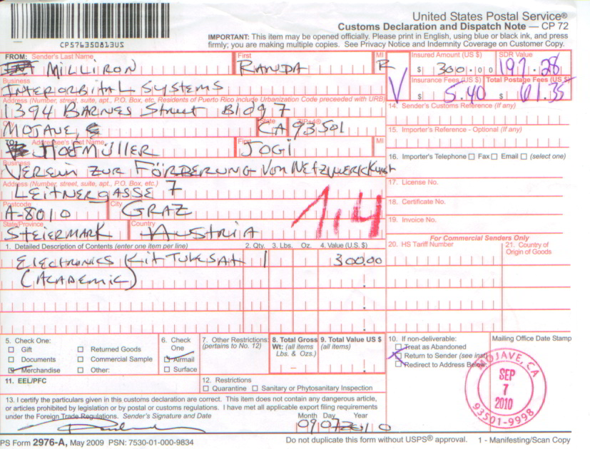 Customs Declaration and Dispatch Note